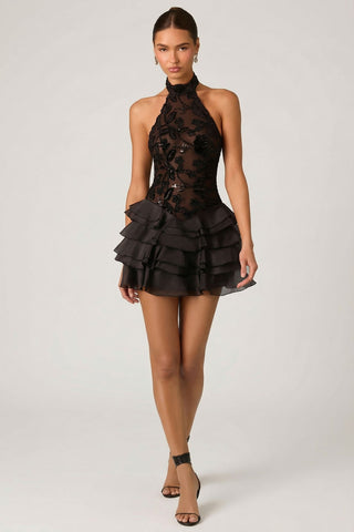 Embellished Floral Halterneck Mini Dress