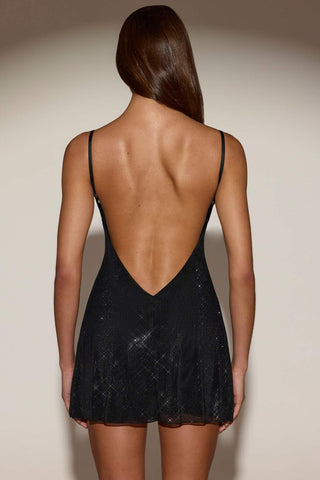 Embellished Backless Mini Dress