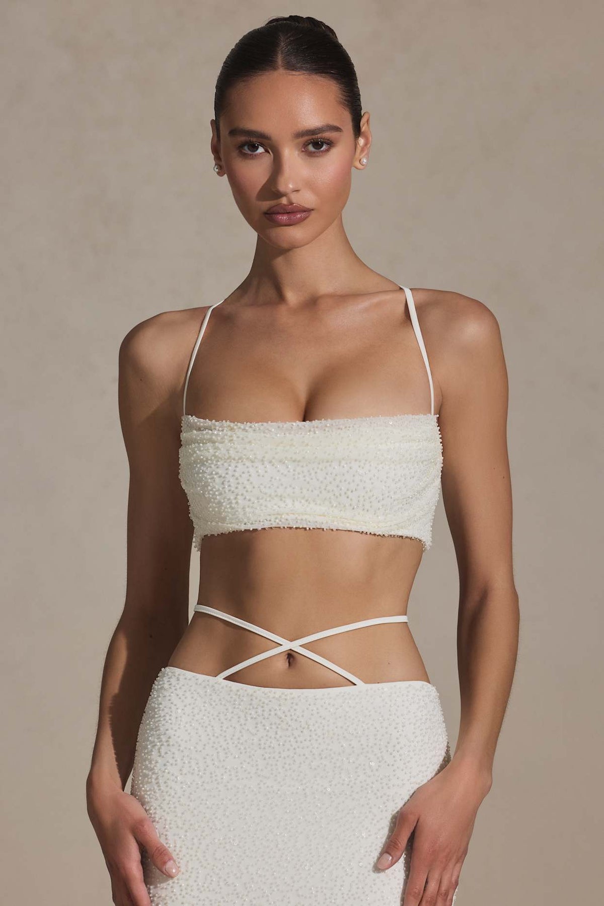 Embellished Cross Back Crop Top