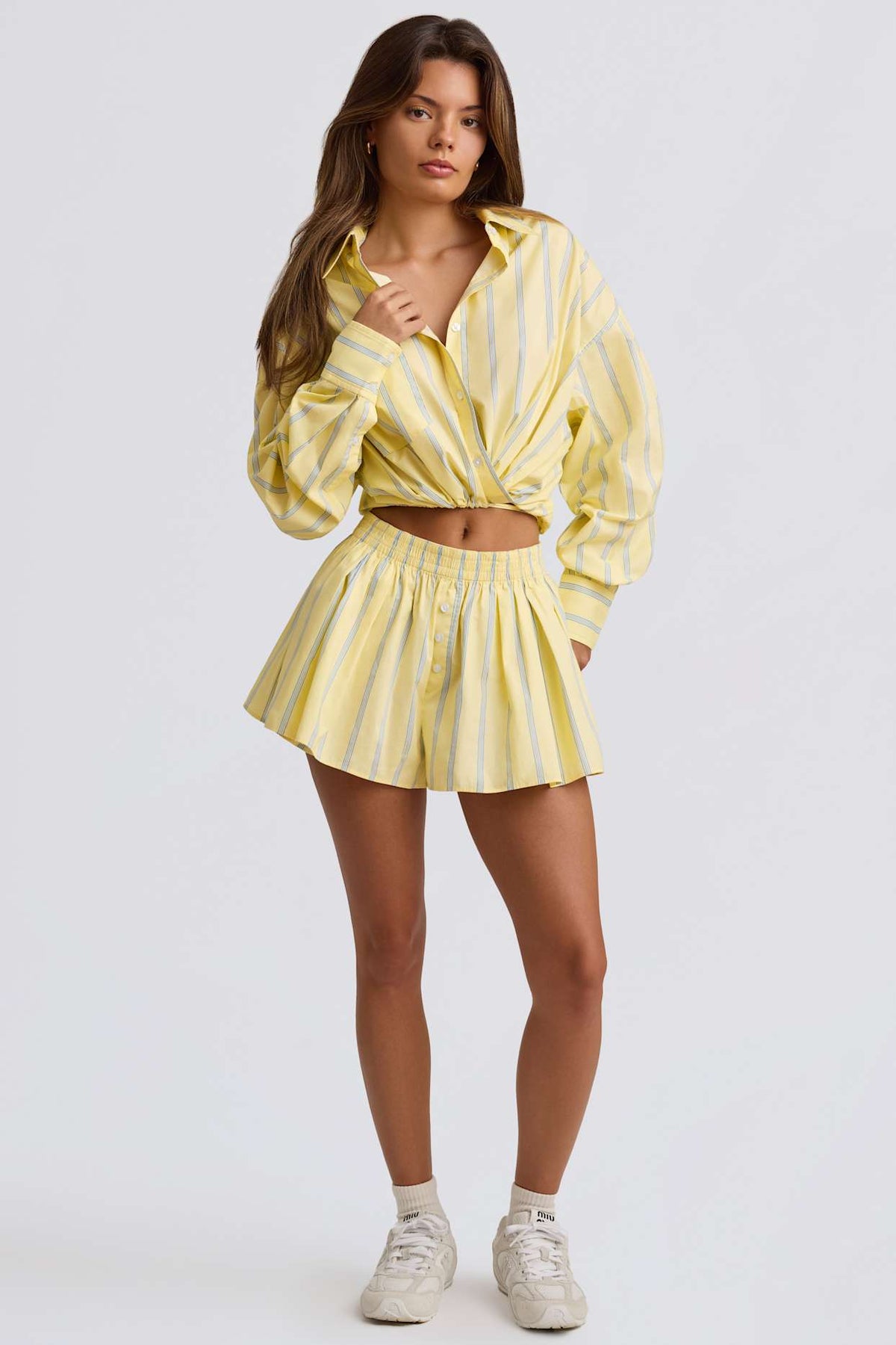 Pleated Cotton Poplin Shorts