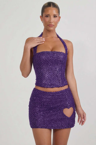 Glitter Heart Cutout Mini Skirt