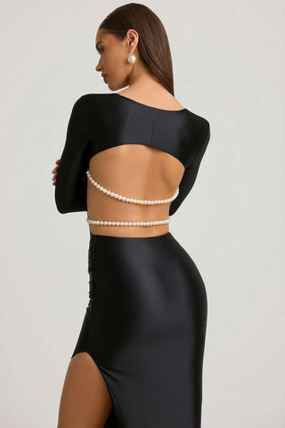 Pearl Detail Cut Out Maxi Dress