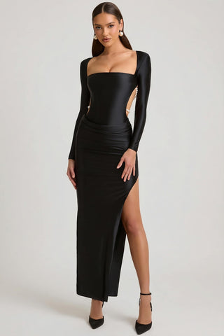 Pearl Detail Cut Out Maxi Dress