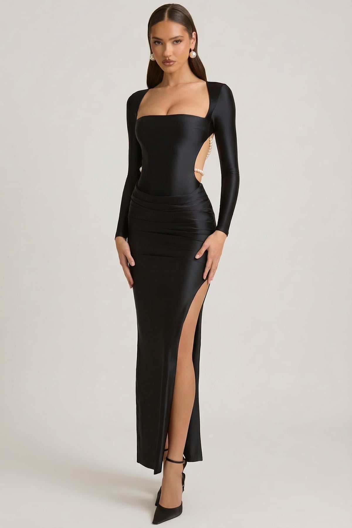 Pearl Detail Cut Out Maxi Dress