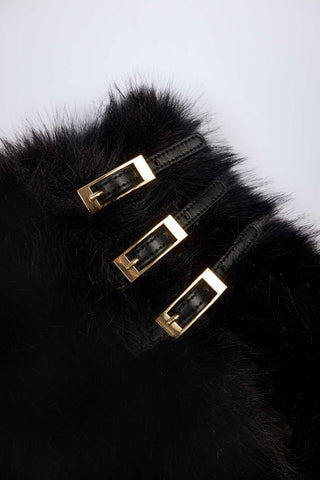 Fluffy Faux Fur Buckle Mini Skirt