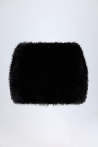 Fluffy Faux Fur Buckle Mini Skirt