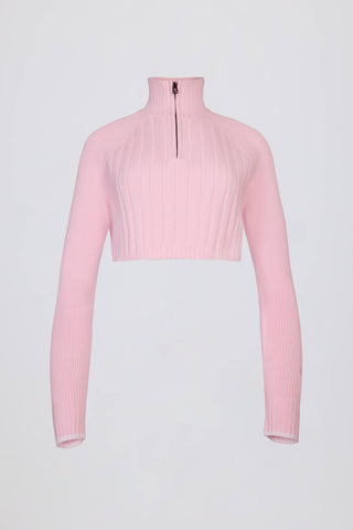 Powder Pink Ribbed Cropped Jumper