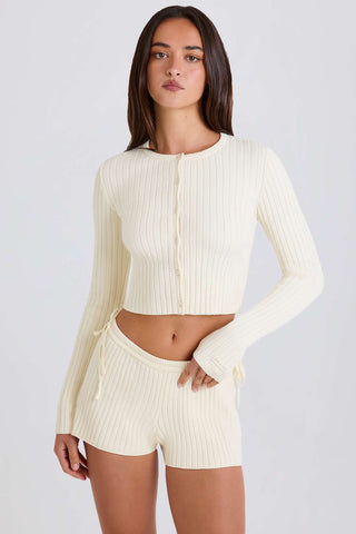 Ribbed Knit Tie Waist Shorts
