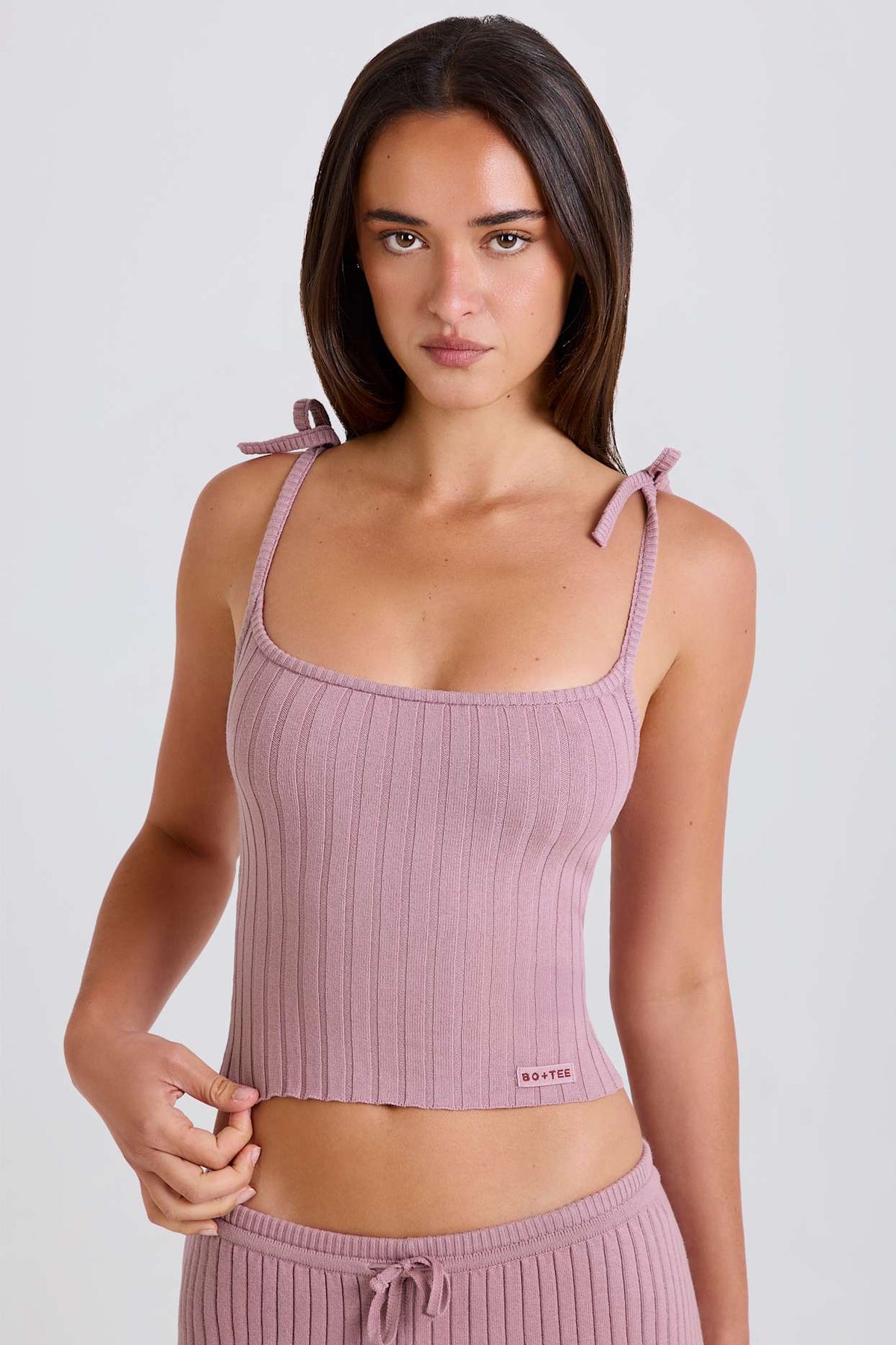 Ribbed Knit Tie Strap Camisole
