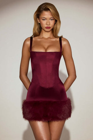 Faux Fur Trim Corset Mini Dress