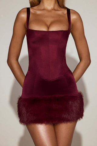 Faux Fur Trim Corset Mini Dress