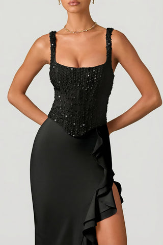 Embellished Corset Gown with Ruffle Trim
