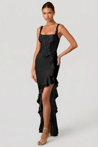 Embellished Corset Gown with Ruffle Trim