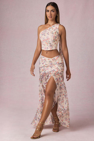 Asymmetric Ruched Maxi Skirt