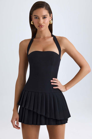 Asymmetric Layered Halterneck Mini Dress