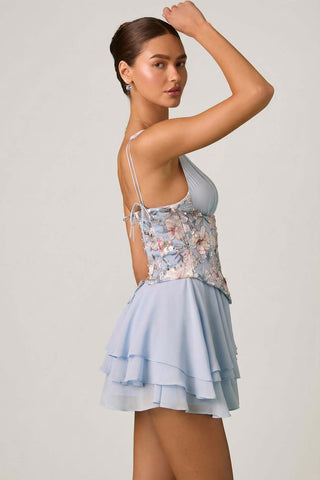 Floral Corset Mini Dress with Tiered Skirt