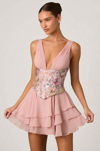 Floral Embellished Corset Mini Dress