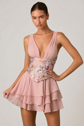 Floral Embellished Corset Mini Dress