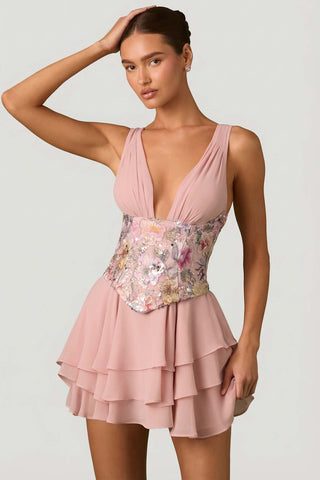Floral Embellished Corset Mini Dress
