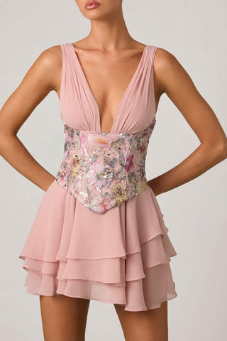 Floral Embellished Corset Mini Dress