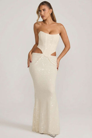 Embellished Cut Out Draped Corset Gown
