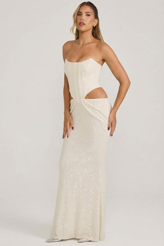 Embellished Cut Out Draped Corset Gown