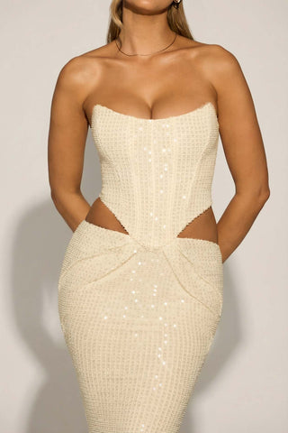 Embellished Cut Out Draped Corset Gown