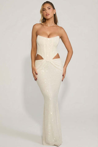 Embellished Cut Out Draped Corset Gown