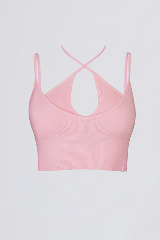 Powder Pink Ribbed Sports Bra