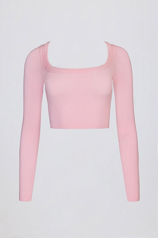 Powder Pink Ribbed Cut Out Crop Top