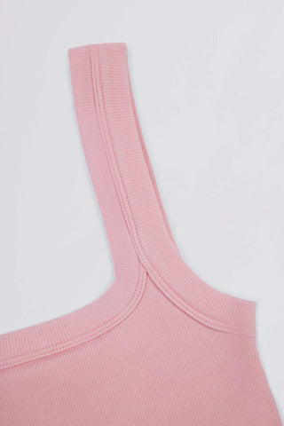 Powder Pink Ribbed Square Neck Tank