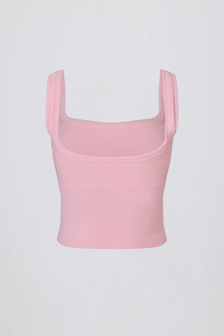 Powder Pink Ribbed Square Neck Tank