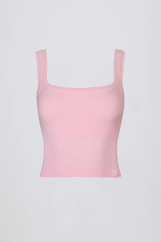 Powder Pink Ribbed Square Neck Tank