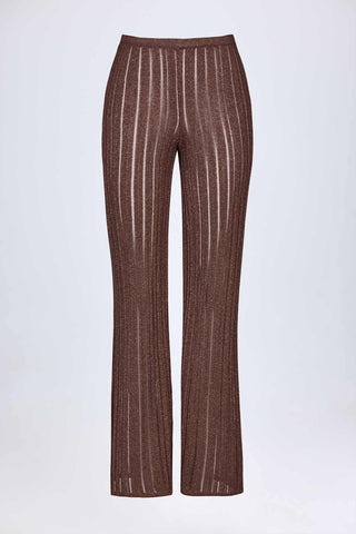 Flared Knit Trousers with Metallic Shimmer