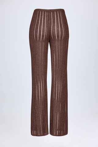 Flared Knit Trousers with Metallic Shimmer