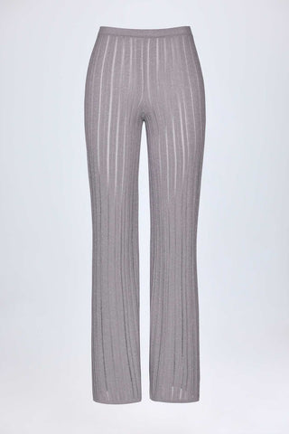 Flared Knit Trousers with Metallic Shimmer