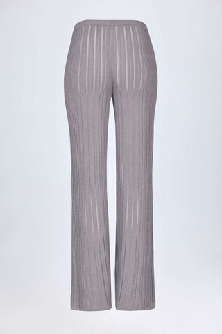 Flared Knit Trousers with Metallic Shimmer