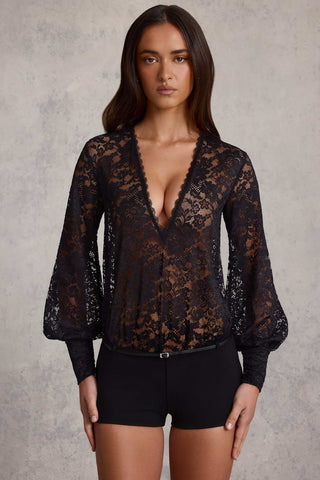 Lace Plunge Neck Playsuit