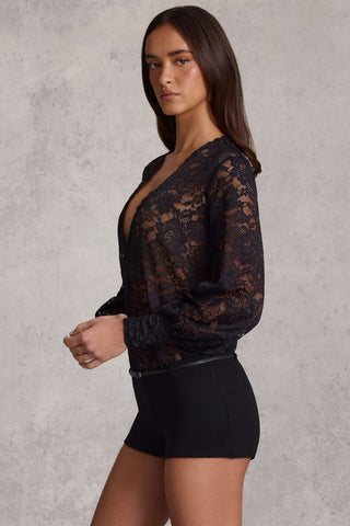 Lace Plunge Neck Playsuit