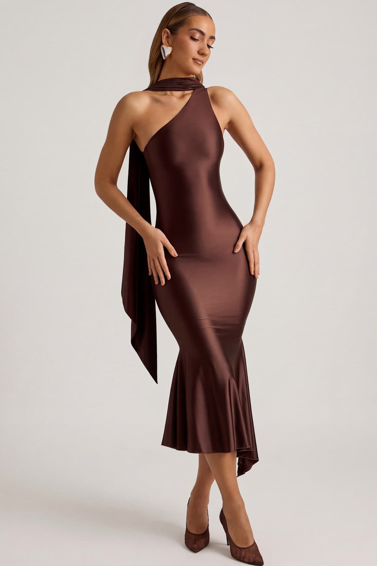 Asymmetric Scarf Detail Midi Dress