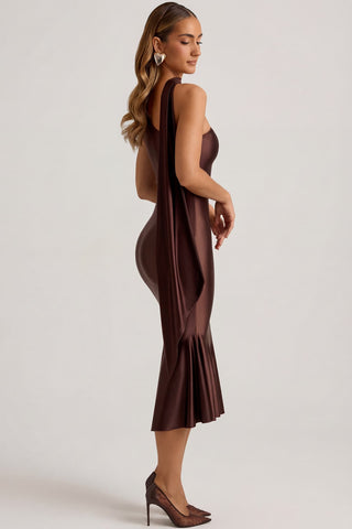 Asymmetric Scarf Detail Midi Dress