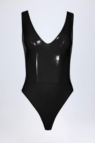 Plunge Neck Vinyl Bodysuit
