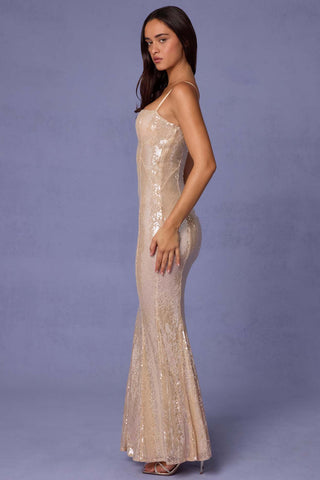Embellished Square Neck Lace Gown