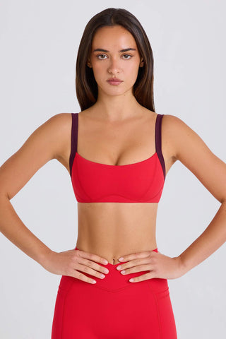 Strawberry Red Sports Bra with Contrast Trim