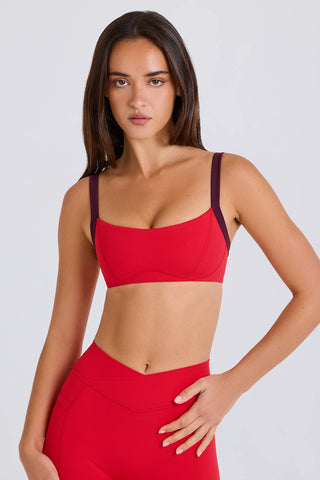 Strawberry Red Sports Bra with Contrast Trim