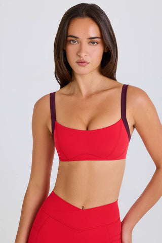Strawberry Red Sports Bra with Contrast Trim