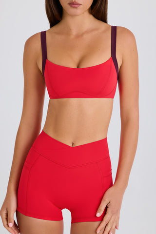 Strawberry Red Sports Bra with Contrast Trim