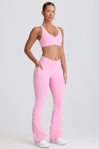 Pink Flared Leggings with Side Pockets