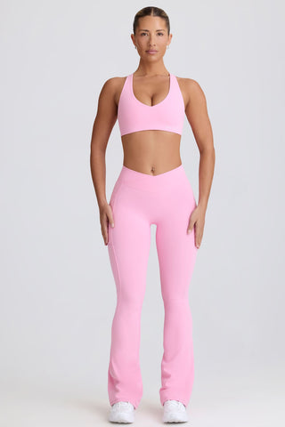 Pink Flared Leggings with Side Pockets