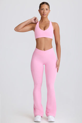 Pink Flared Leggings with Side Pockets